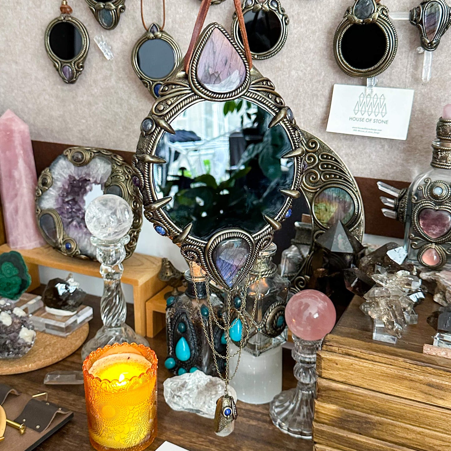 Handmade Natural Black Obsidian Crystal Wall Hanging Decor/Magic XLarge Obsidian Mirror Spiritual Window Interior Room Hangings/Scrying Mirror Door Hanging/Altar Tool