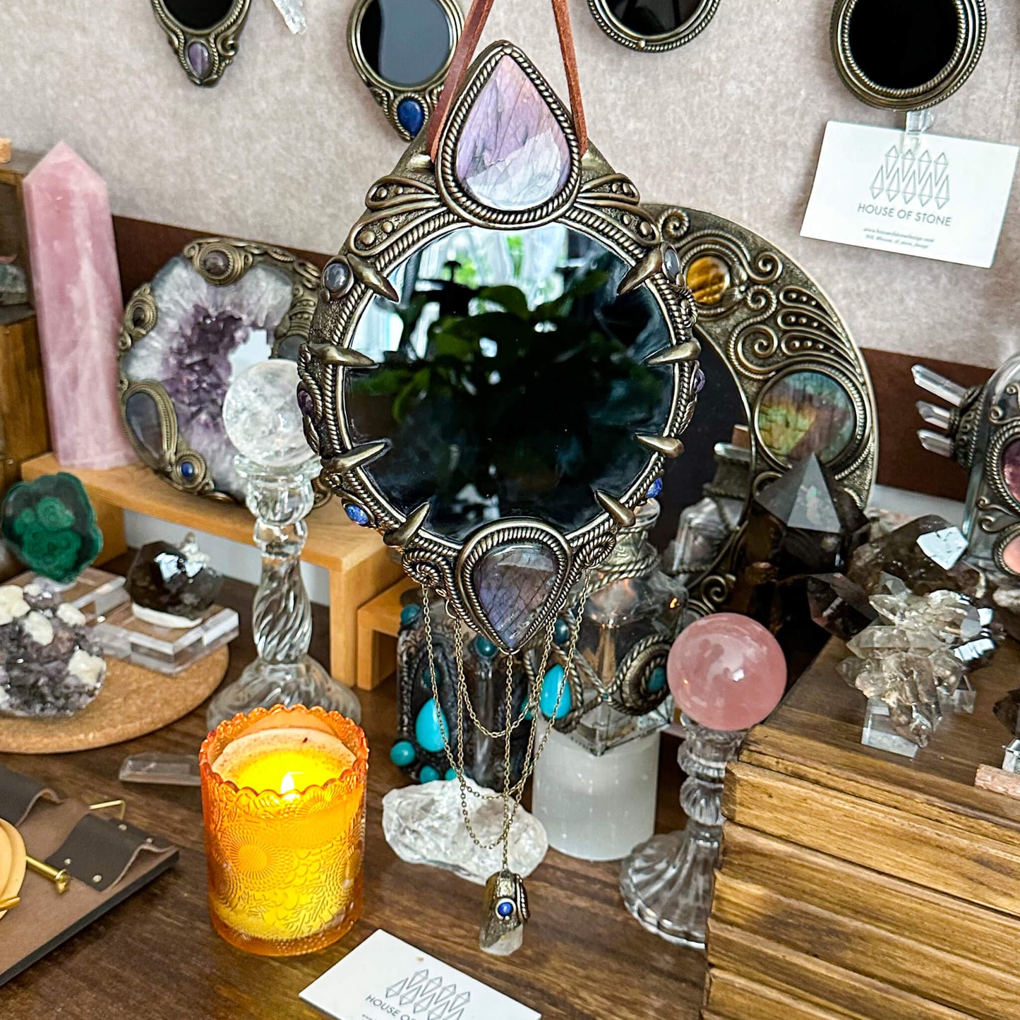 Handmade Natural Black Obsidian Crystal Wall Hanging Decor/Magic XLarge Obsidian Mirror Spiritual Window Interior Room Hangings/Scrying Mirror Door Hanging/Altar Tool