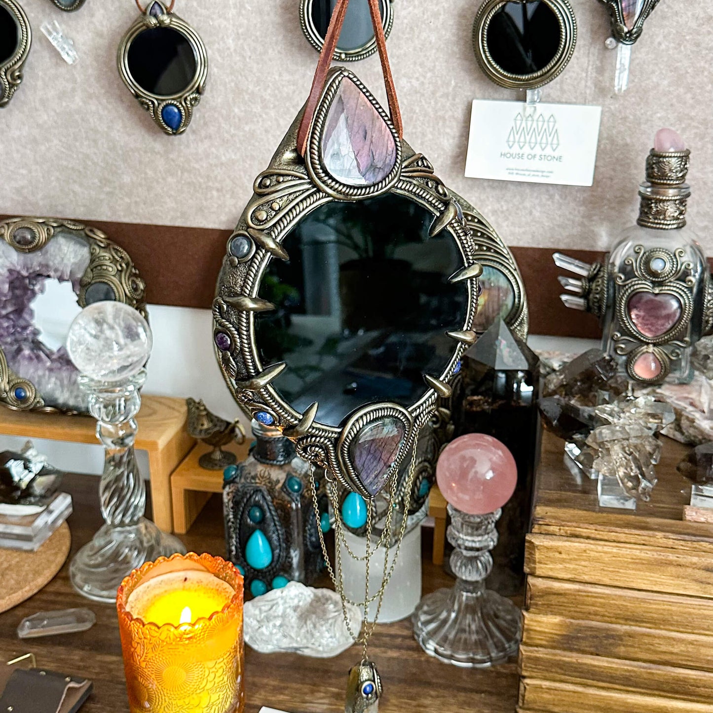 Handmade Natural Black Obsidian Crystal Wall Hanging Decor/Magic XLarge Obsidian Mirror Spiritual Window Interior Room Hangings/Scrying Mirror Door Hanging/Altar Tool