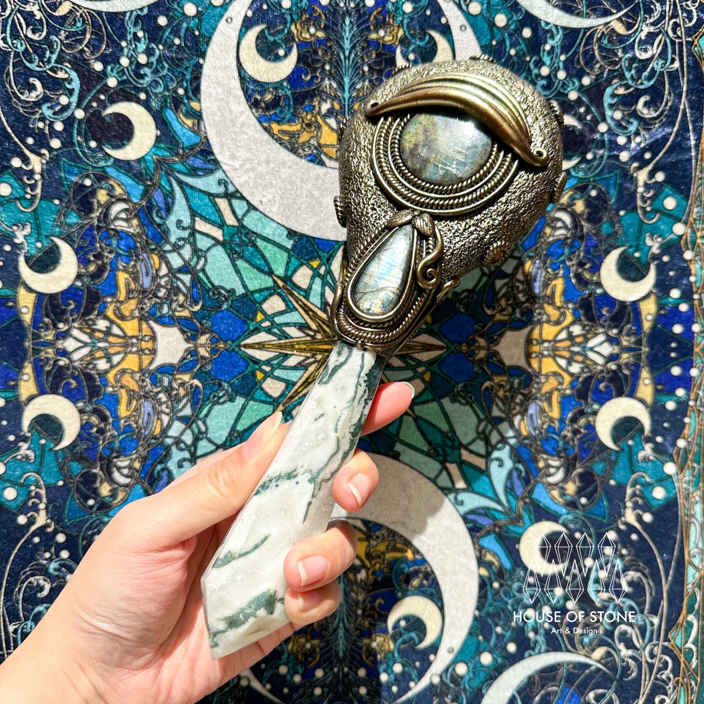 Handmade Natural Black Obsidian Mirror/Magic Obsidian Witch Wand/Crystal Quartz Wand/Scrying Mirror Wand/Root Chakra/Manifest Altar Tool