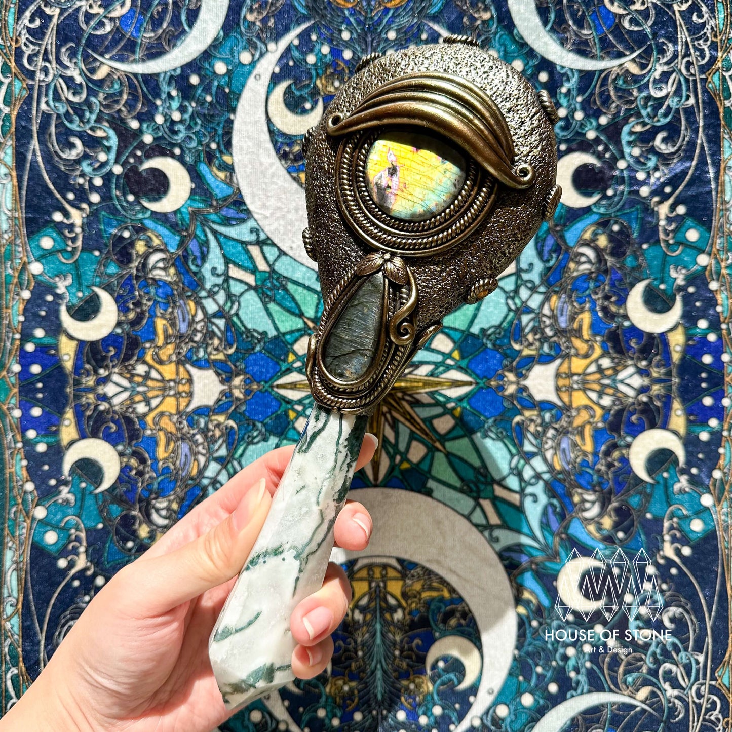 Handmade Natural Black Obsidian Mirror/Magic Obsidian Witch Wand/Crystal Quartz Wand/Scrying Mirror Wand/Root Chakra/Manifest Altar Tool