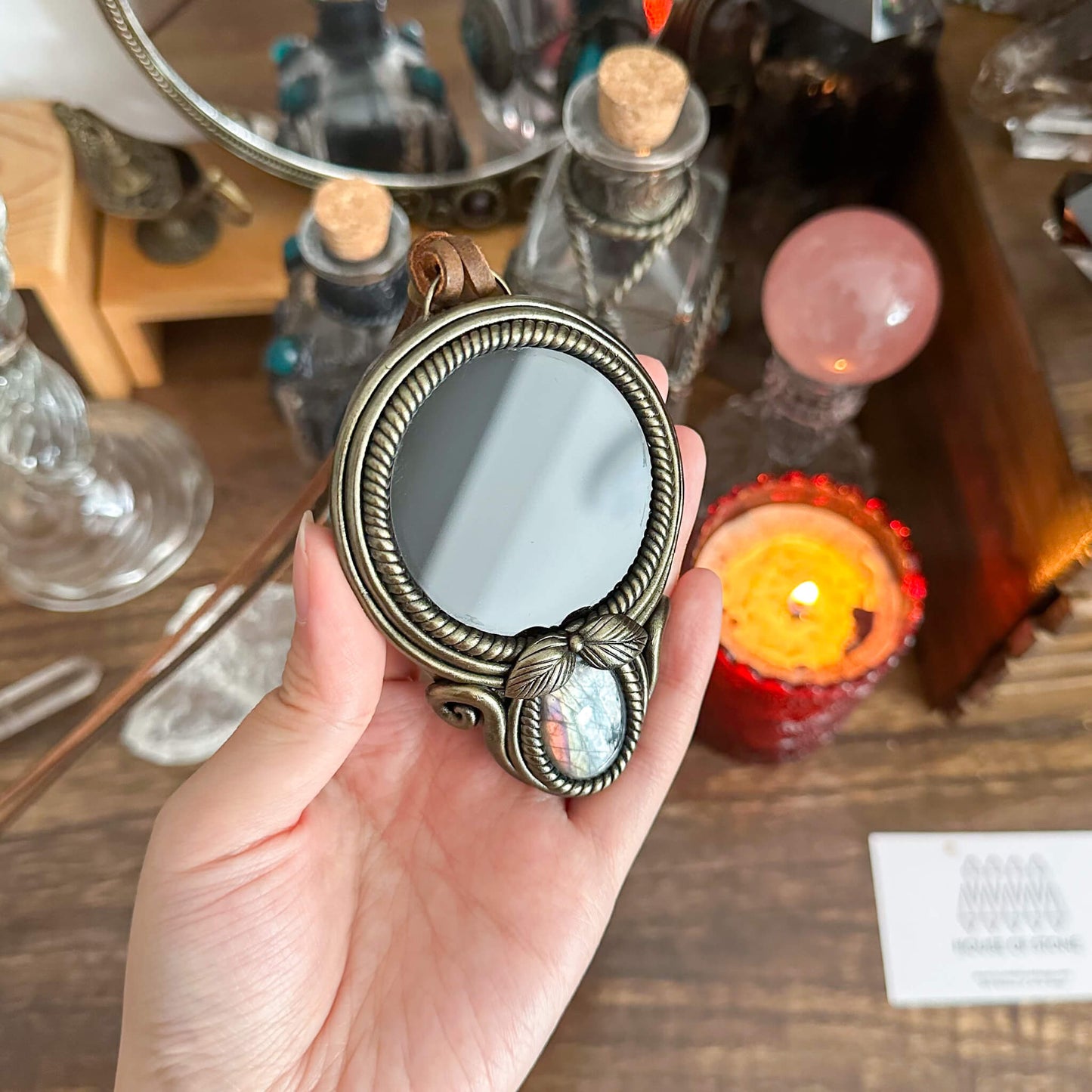 Handmade Natural Black Obsidian Pendant Necklace/Magic Obsidian Mirror Crystal Pendant/Scrying Mirror Talisman Protection Jewelry/Altar Tool