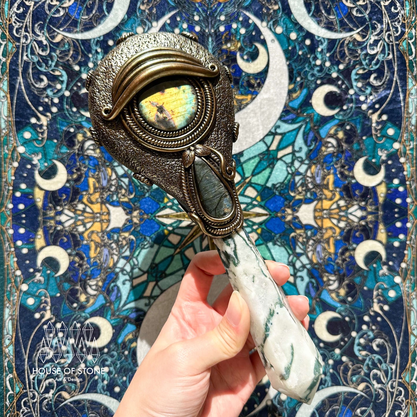 Handmade Natural Black Obsidian Mirror/Magic Obsidian Witch Wand/Crystal Quartz Wand/Scrying Mirror Wand/Root Chakra/Manifest Altar Tool