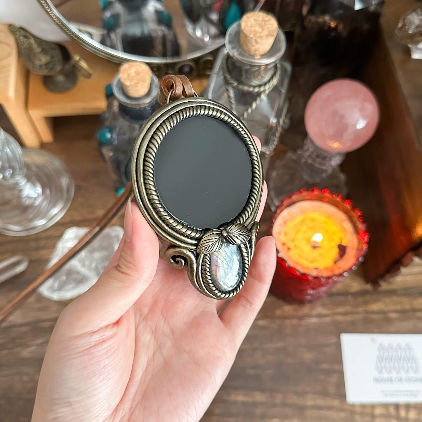 Handmade Natural Black Obsidian Pendant Necklace/Magic Obsidian Mirror Crystal Pendant/Scrying Mirror Talisman Protection Jewelry/Altar Tool