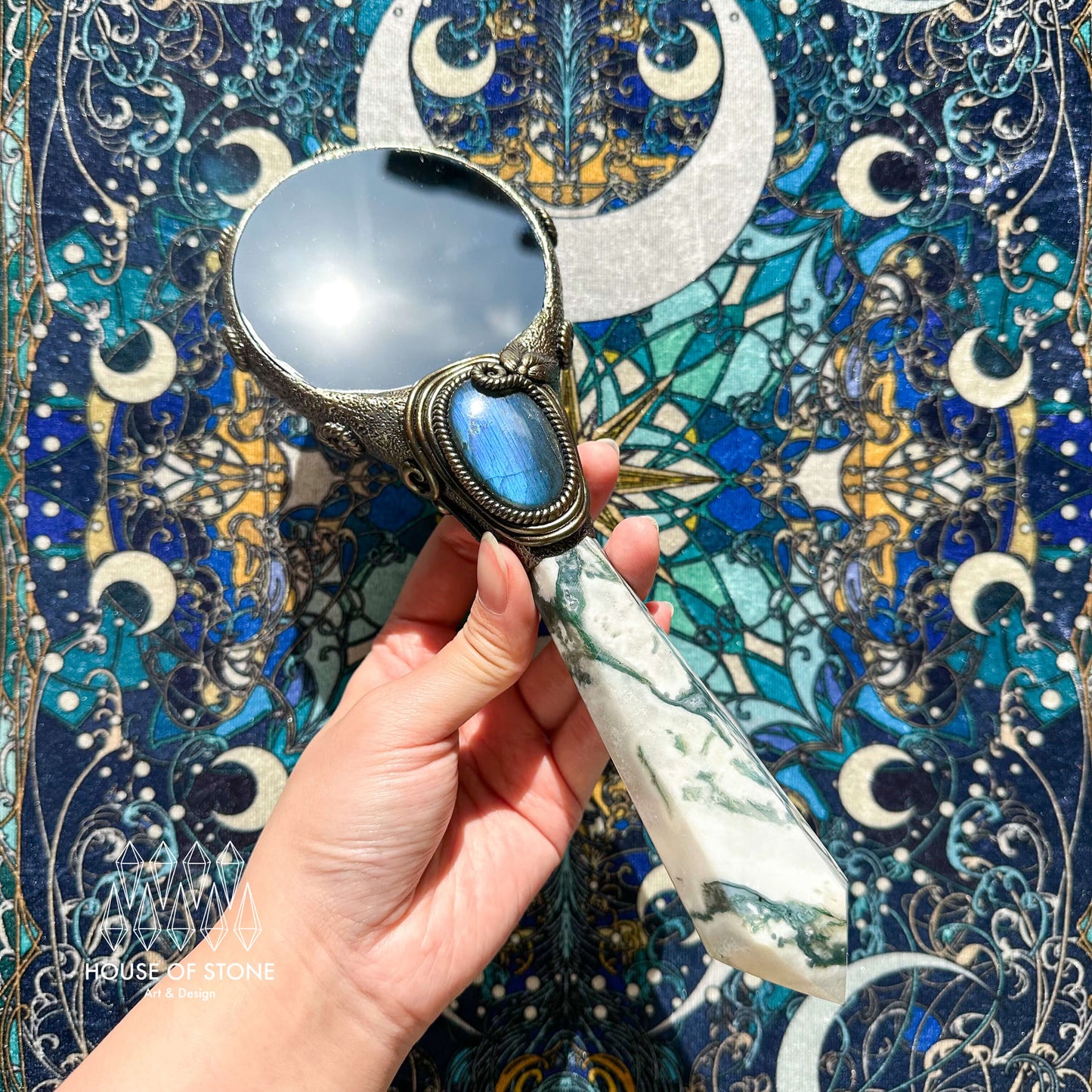 Handmade Natural Black Obsidian Mirror/Magic Obsidian Witch Wand/Crystal Quartz Wand/Scrying Mirror Wand/Root Chakra/Manifest Altar Tool