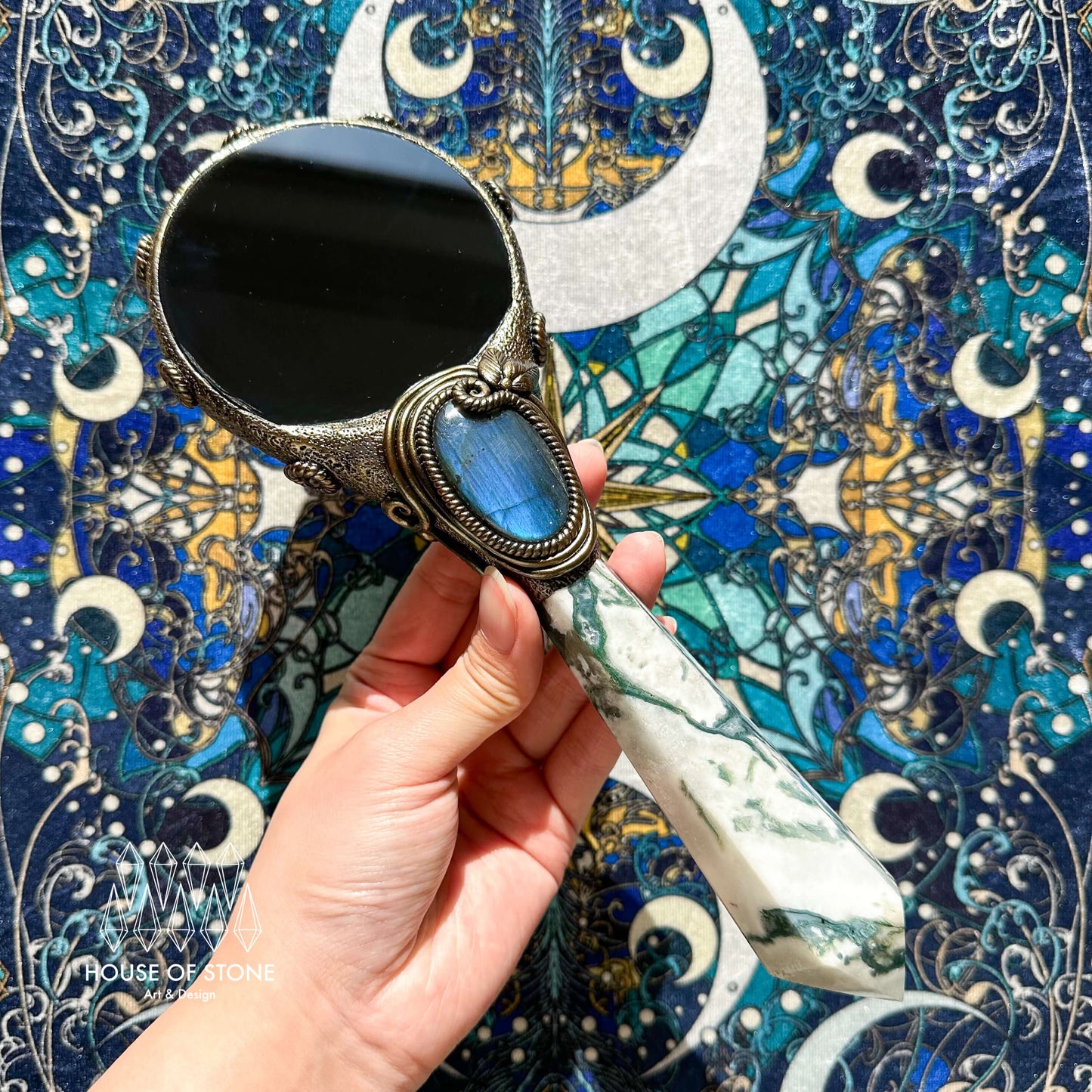 Handmade Natural Black Obsidian Mirror/Magic Obsidian Witch Wand/Crystal Quartz Wand/Scrying Mirror Wand/Root Chakra/Manifest Altar Tool