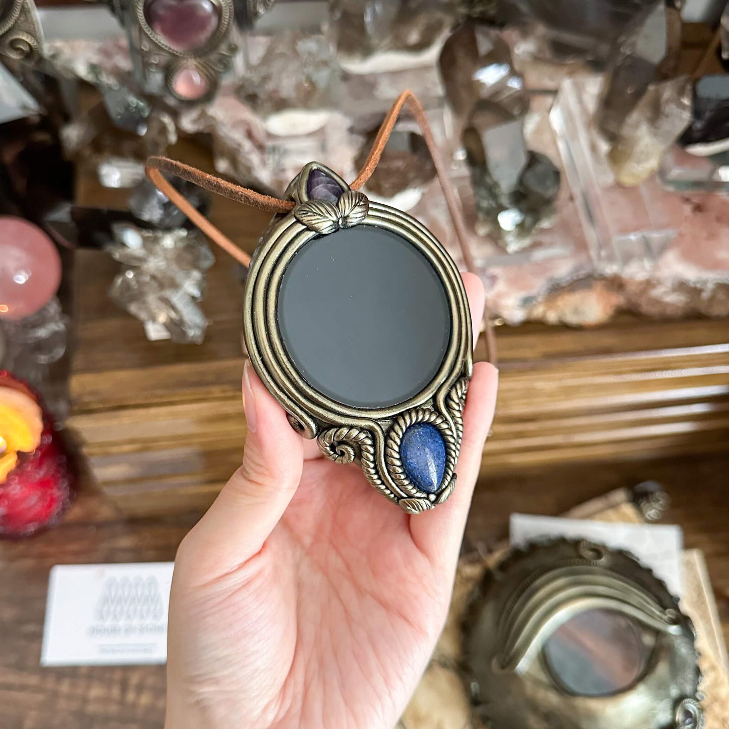 Handmade Natural Black Obsidian Pendant Necklace/Magic Obsidian Mirror Crystal Pendant/Scrying Mirror Talisman Protection Jewelry/Altar Tool