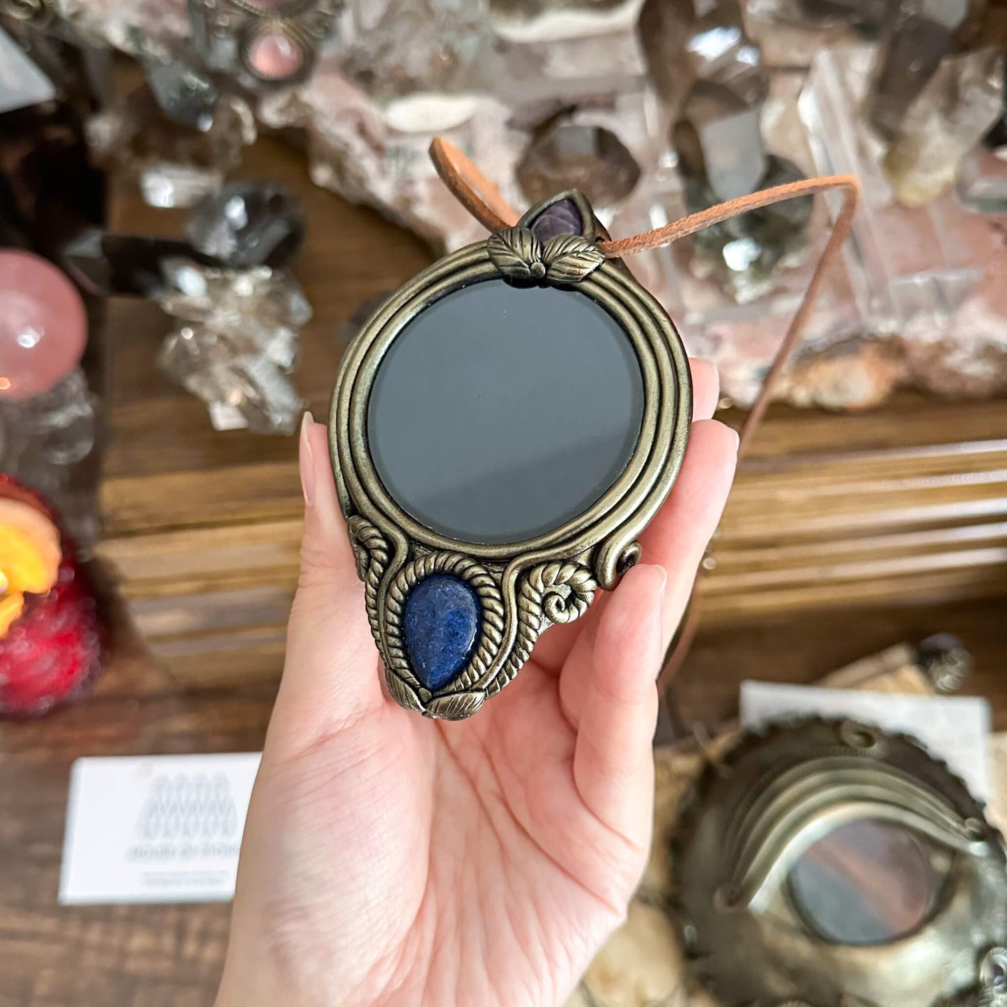 Handmade Natural Black Obsidian Pendant Necklace/Magic Obsidian Mirror Crystal Pendant/Scrying Mirror Talisman Protection Jewelry/Altar Tool