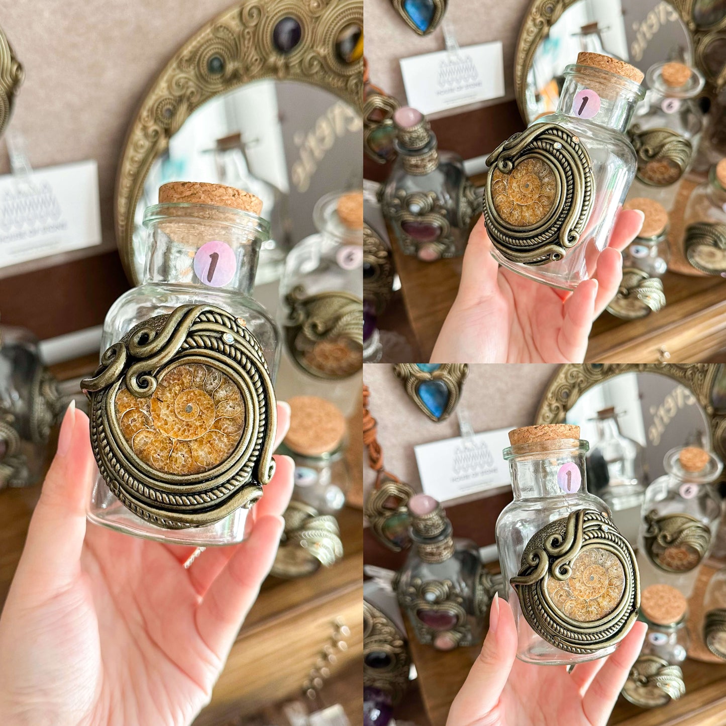 Handmade Natural Crystal Spell Jar/Apothecary Spell Jar/Magic Potion Bottle/Witch Apothecary Bottle/Large Wish bottle/Intention bottle