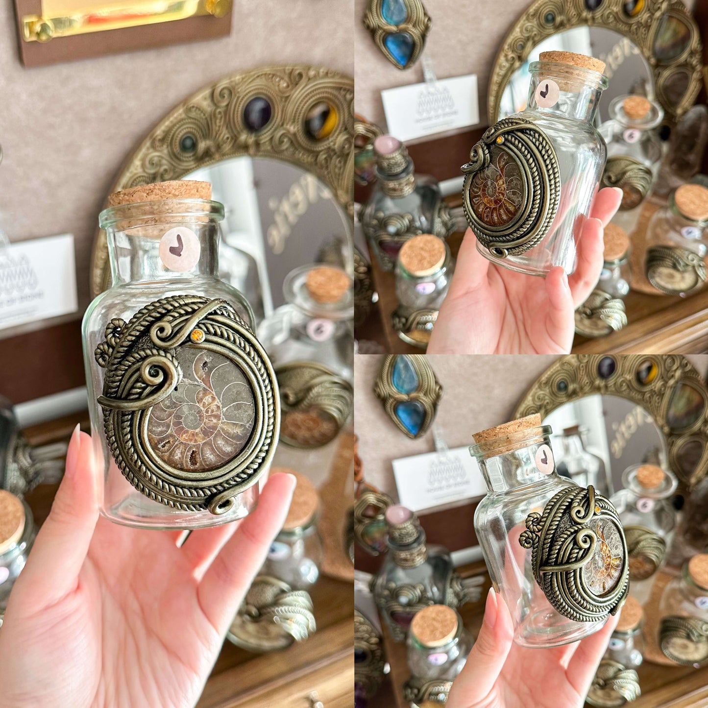 Handmade Natural Crystal Spell Jar/Apothecary Spell Jar/Magic Potion Bottle/Witch Apothecary Bottle/Large Wish bottle/Intention bottle