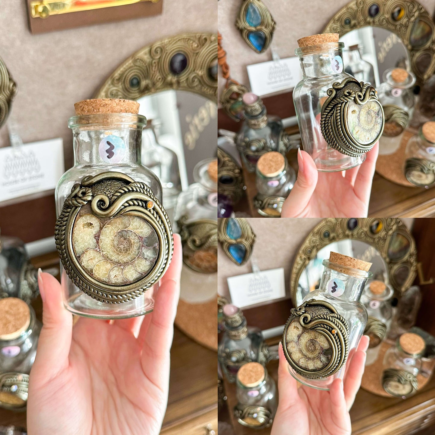 Handmade Natural Crystal Spell Jar/Apothecary Spell Jar/Magic Potion Bottle/Witch Apothecary Bottle/Large Wish bottle/Intention bottle