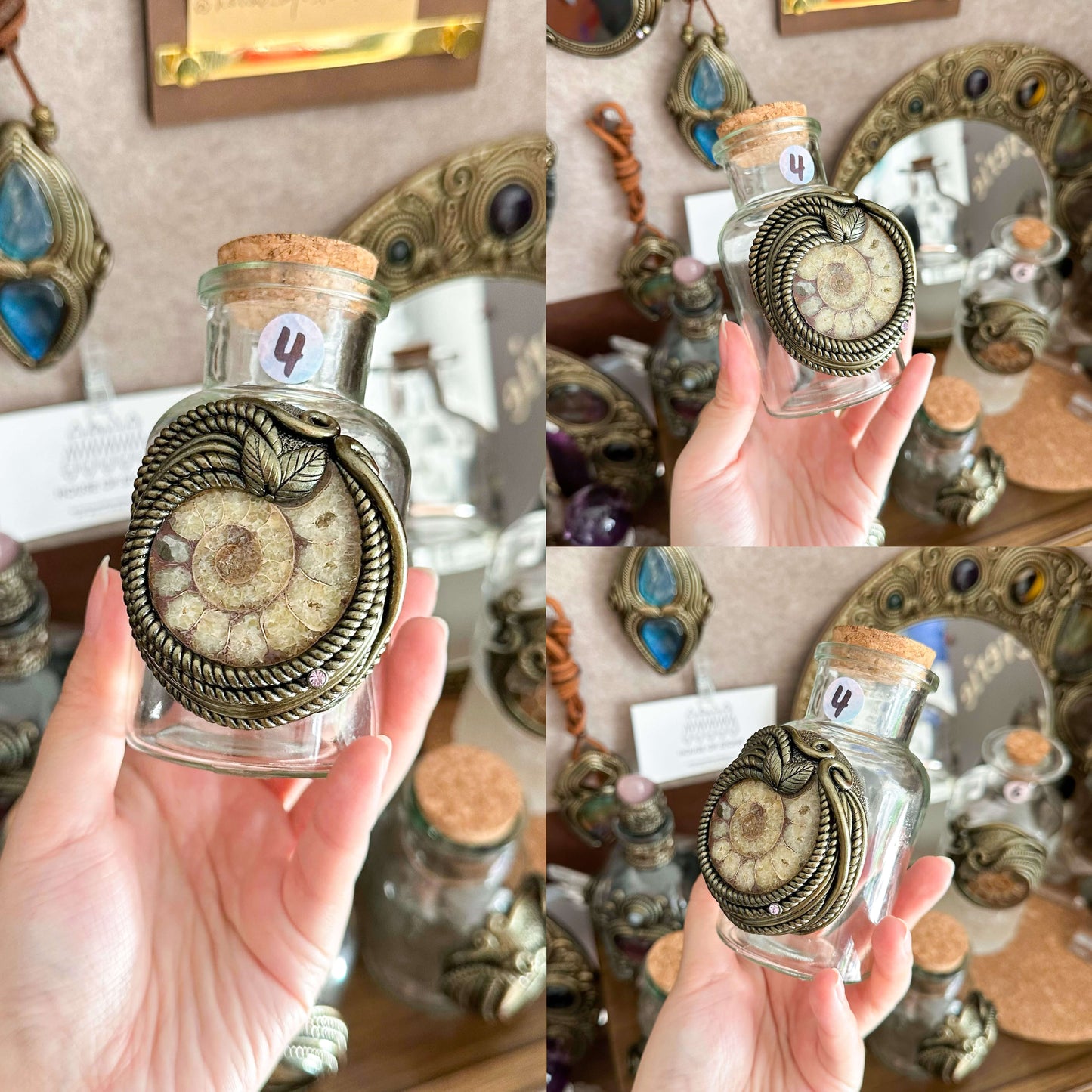 Handmade Natural Crystal Spell Jar/Apothecary Spell Jar/Magic Potion Bottle/Witch Apothecary Bottle/Large Wish bottle/Intention bottle