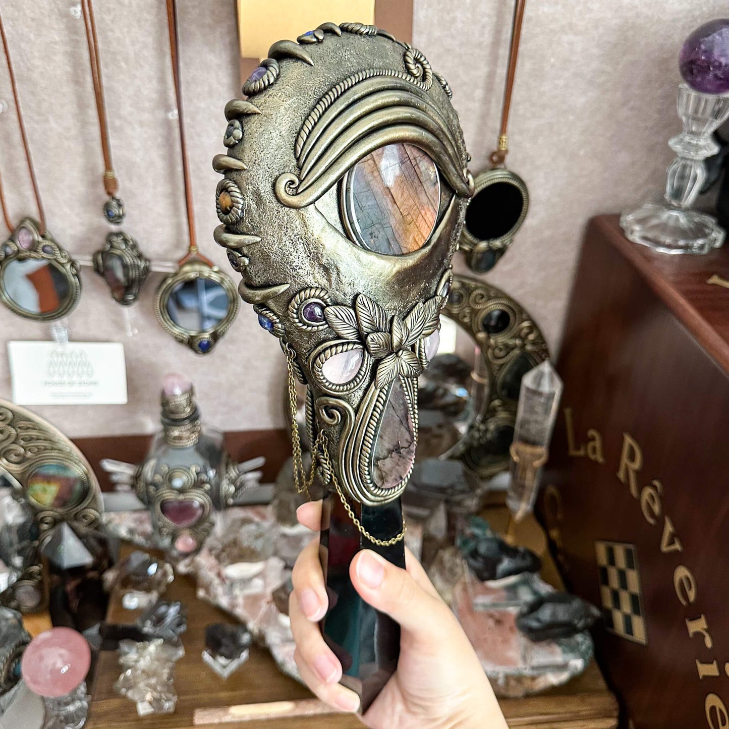 Handmade Natural Black Obsidian Mirror/Magic XXLarge Obsidian Witch Wand/Crystal Quartz Wand/Scrying Mirror Wand/Root Chakra/Manifest Altar Tool