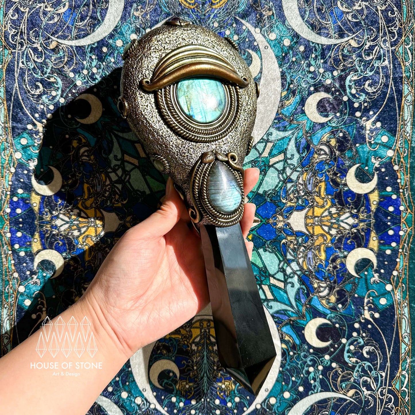 Handmade Natural Black Obsidian Mirror/Magic Obsidian Witch Wand/Crystal Quartz Wand/Scrying Mirror Wand/Root Chakra/Manifest Altar Tool