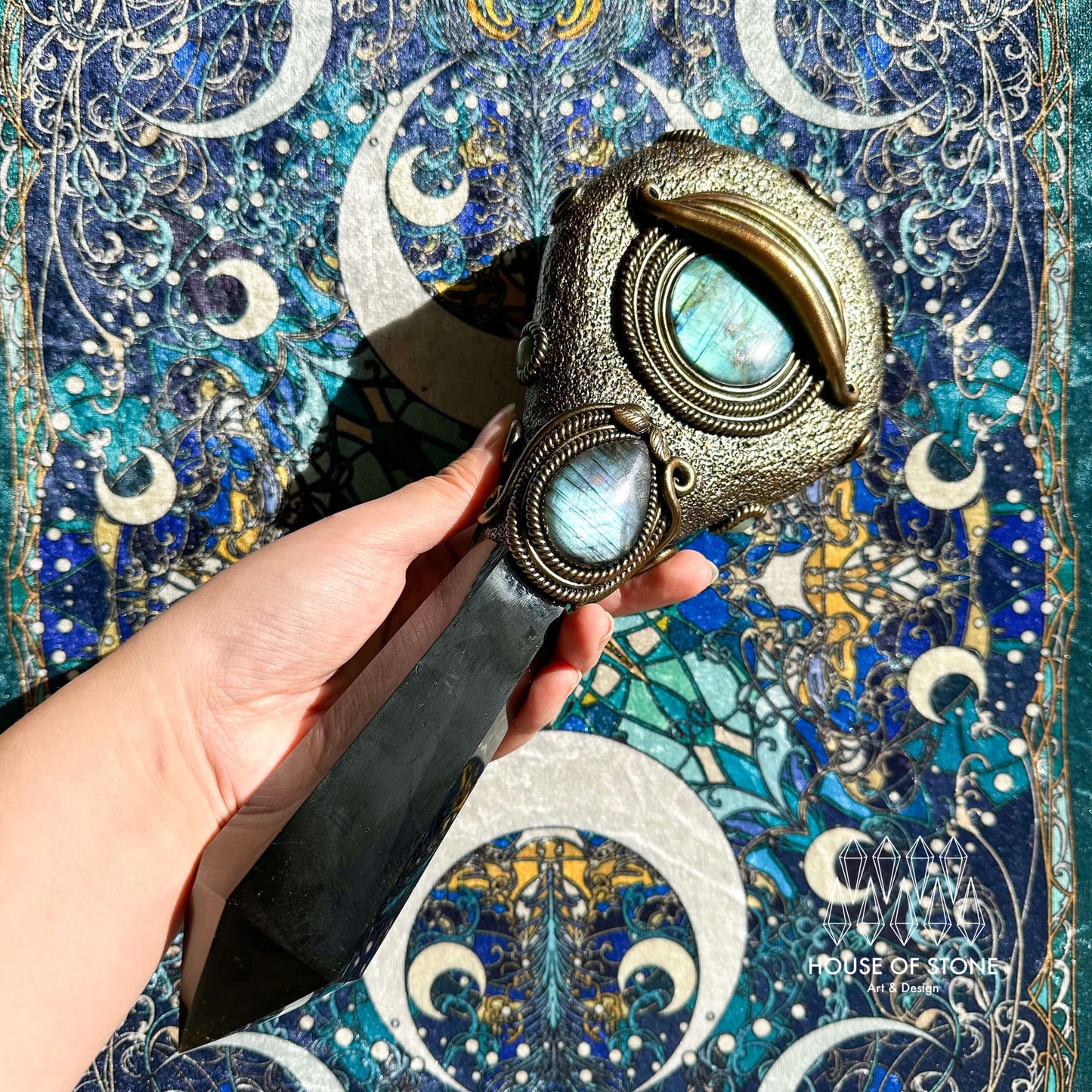 Handmade Natural Black Obsidian Mirror/Magic Obsidian Witch Wand/Crystal Quartz Wand/Scrying Mirror Wand/Root Chakra/Manifest Altar Tool