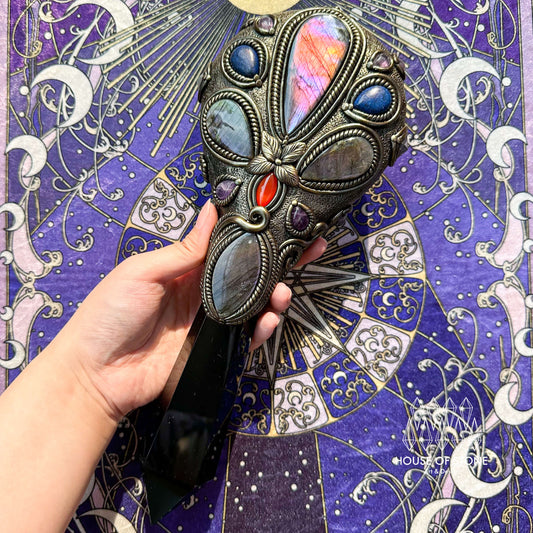 Handmade Natural Black Obsidian Mirror/Magic Obsidian Witch Wand/Crystal Quartz Wand/Scrying Mirror Wand/Root Chakra/Manifest Altar Tool