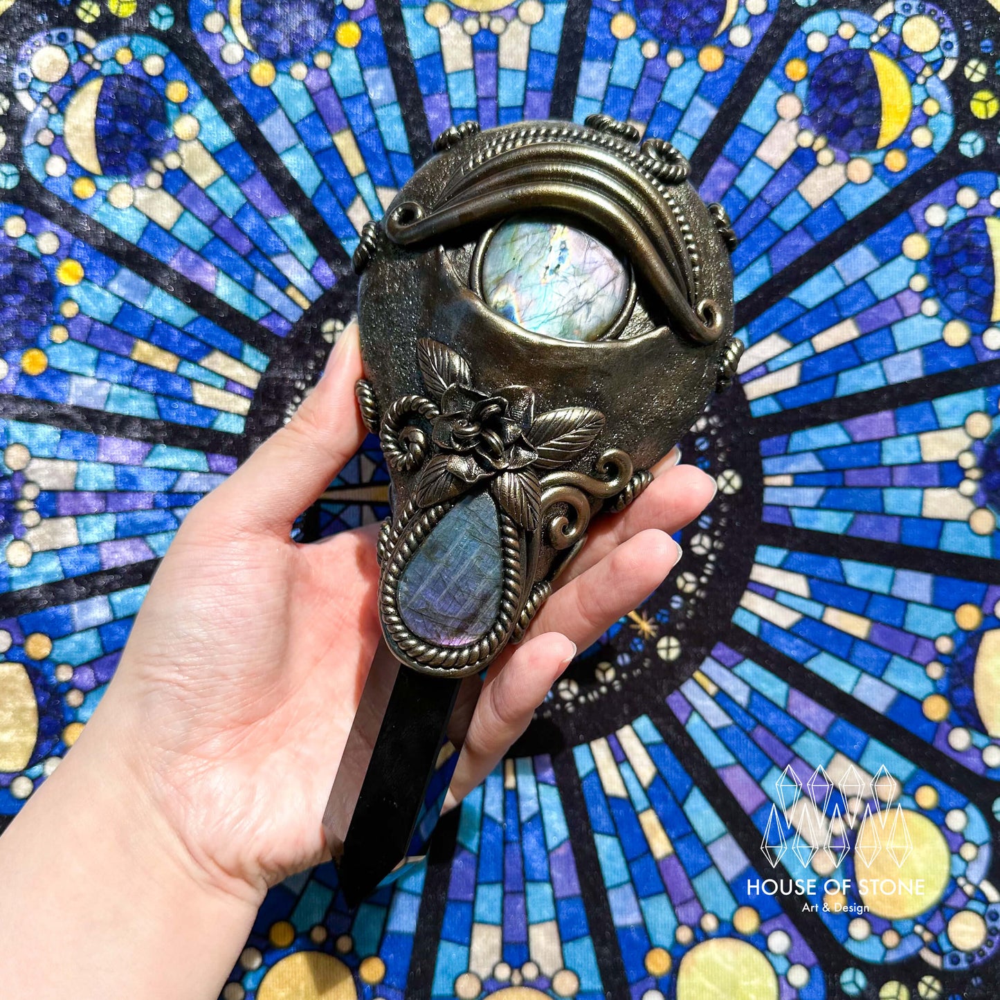 Handmade Natural Black Obsidian Mirror/Magic Obsidian Witch Wand/Crystal Quartz Wand/Scrying Mirror Wand/Root Chakra/Manifest Altar Tool