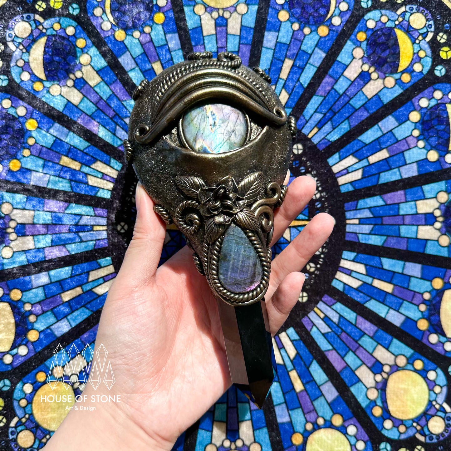 Handmade Natural Black Obsidian Mirror/Magic Obsidian Witch Wand/Crystal Quartz Wand/Scrying Mirror Wand/Root Chakra/Manifest Altar Tool