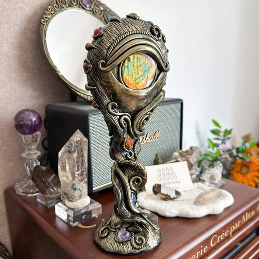 Handmade Natural Black Obsidian Mirror/Magic Obsidian Witch/Crystal Quartz with Base/Scrying Mirror/Root Chakra/Manifest Altar Tool