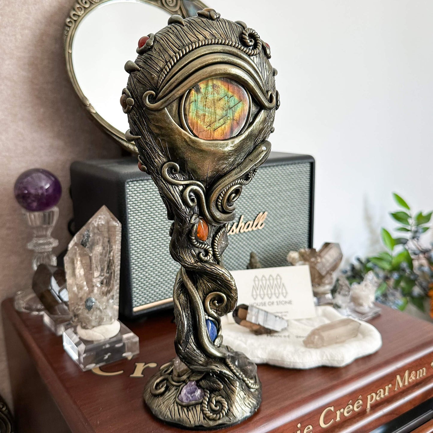 Handmade Natural Black Obsidian Mirror/Magic Obsidian Witch/Crystal Quartz with Base/Scrying Mirror/Root Chakra/Manifest Altar Tool
