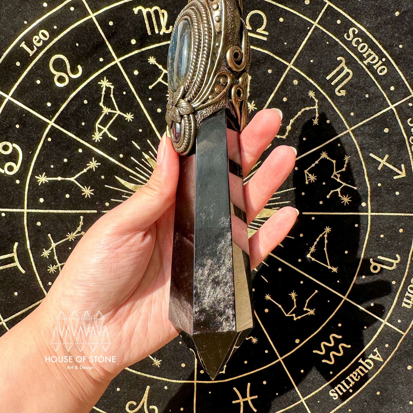 Natural Handmade Black Obsidian Arrowhead Wand/Magic Black Obsidian Witch Crystal Wand/Labradorite Wand/Chakra/Manifest Altar Tool