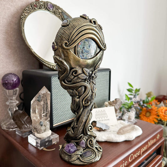 Handmade Natural Black Obsidian Mirror/Magic Obsidian Witch/Crystal Quartz with Base/Scrying Mirror/Root Chakra/Manifest Altar Tool
