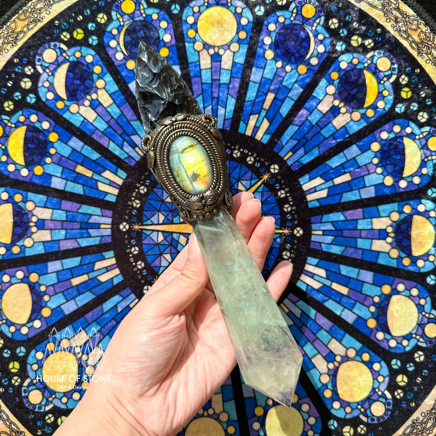 Natural Handmade Black Obsidian Arrowhead Wand/Magic Fluorite Witch Crystal Wand/Labradorite Wand/Chakra/Manifest Altar Tool