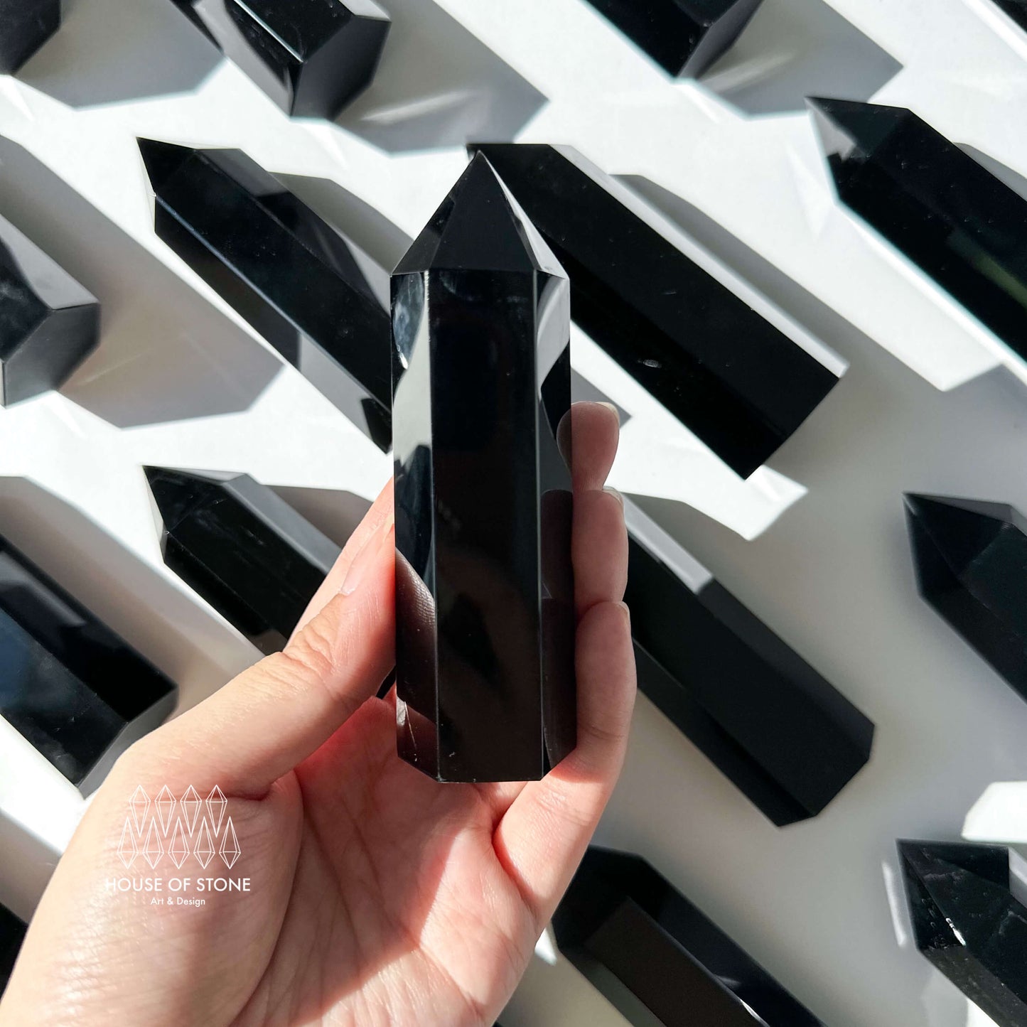 Natural Black Obsidian Point Tower/Black Obsidian Point Obelisk/Crystal Gemstone Obsidian Wand/Root Chakra Healing/AAA