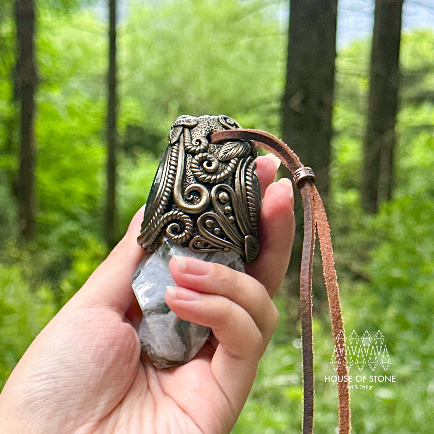 Natural Handmade Moss Agate Pendant Necklace/Magic Quartz Crystal Double-sided Pendant/Labradorite Jewelry/Chakra/Altar Tool