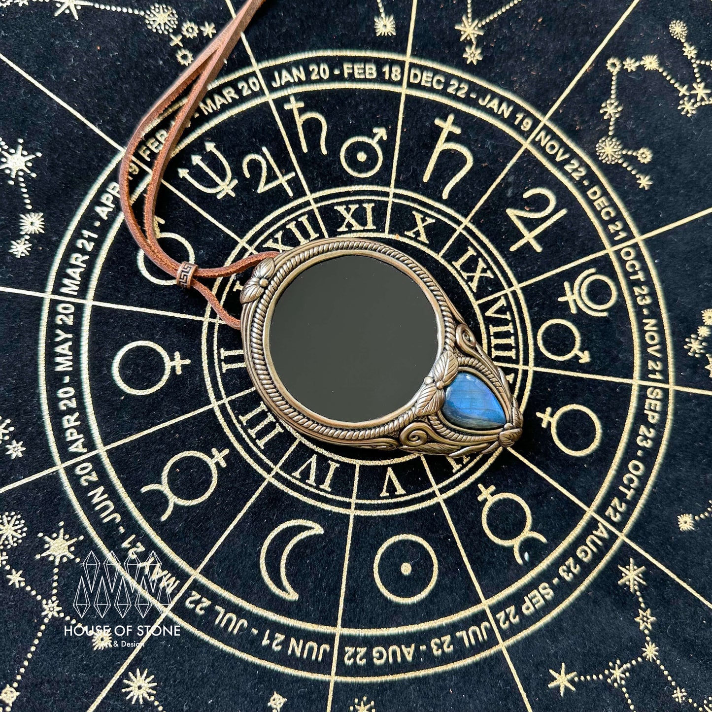 Natural Handmade Black Obsidian Pendant Necklace/Magic Obsidian Mirror Crystal Pendant/Scrying Mirror Labradorite Jewelry/Chakra/Altar Tool