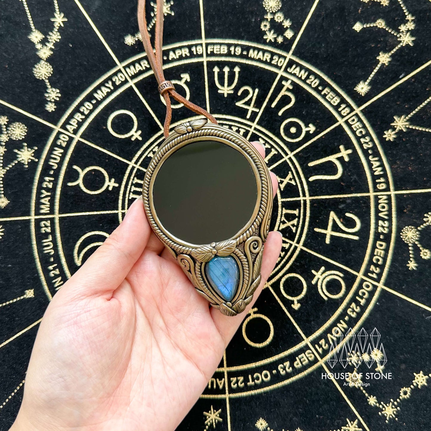 Natural Handmade Black Obsidian Pendant Necklace/Magic Obsidian Mirror Crystal Pendant/Scrying Mirror Labradorite Jewelry/Chakra/Altar Tool