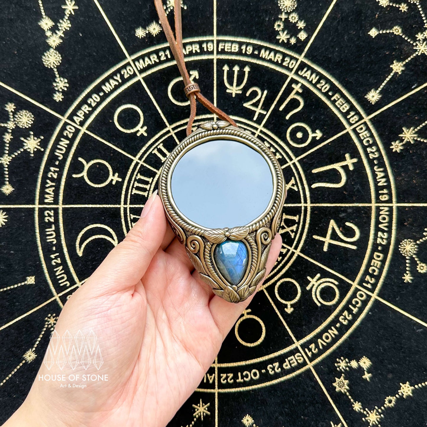 Natural Handmade Black Obsidian Pendant Necklace/Magic Obsidian Mirror Crystal Pendant/Scrying Mirror Labradorite Jewelry/Chakra/Altar Tool