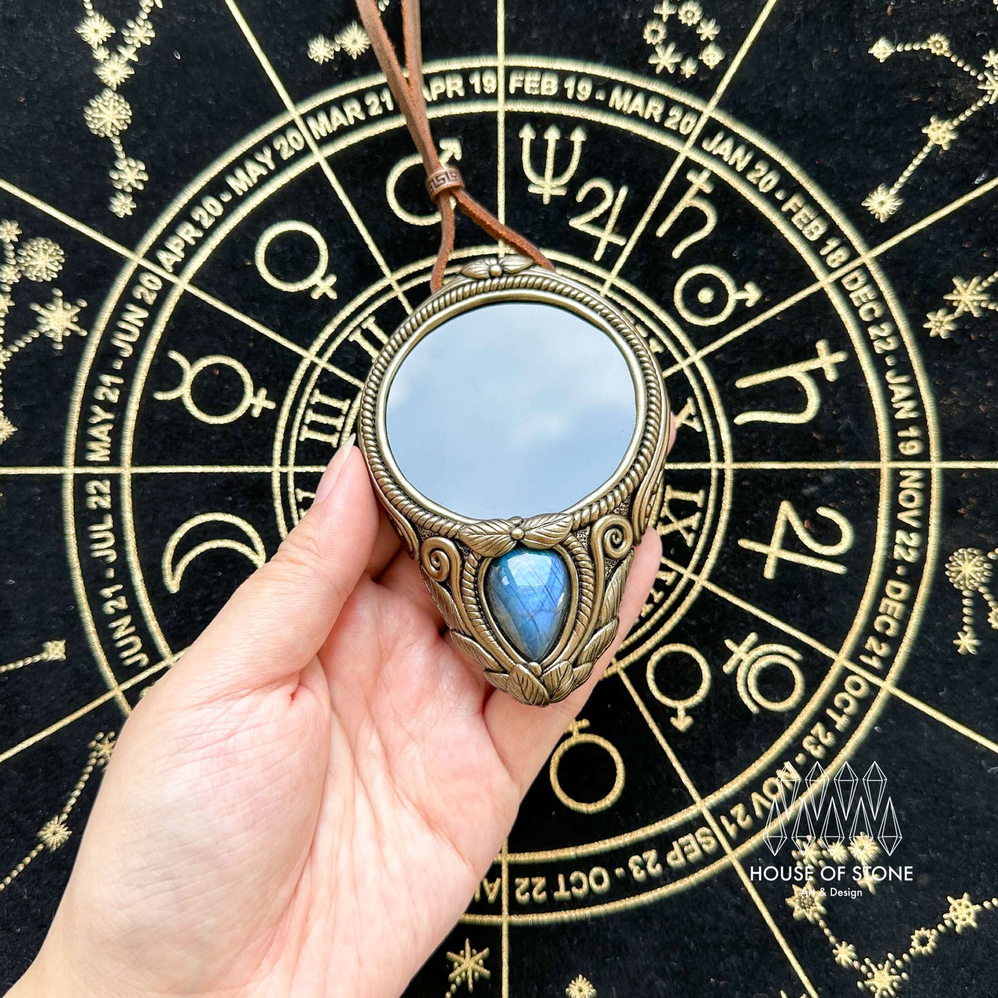 Natural Handmade Black Obsidian Pendant Necklace/Magic Obsidian Mirror Crystal Pendant/Scrying Mirror Labradorite Jewelry/Chakra/Altar Tool