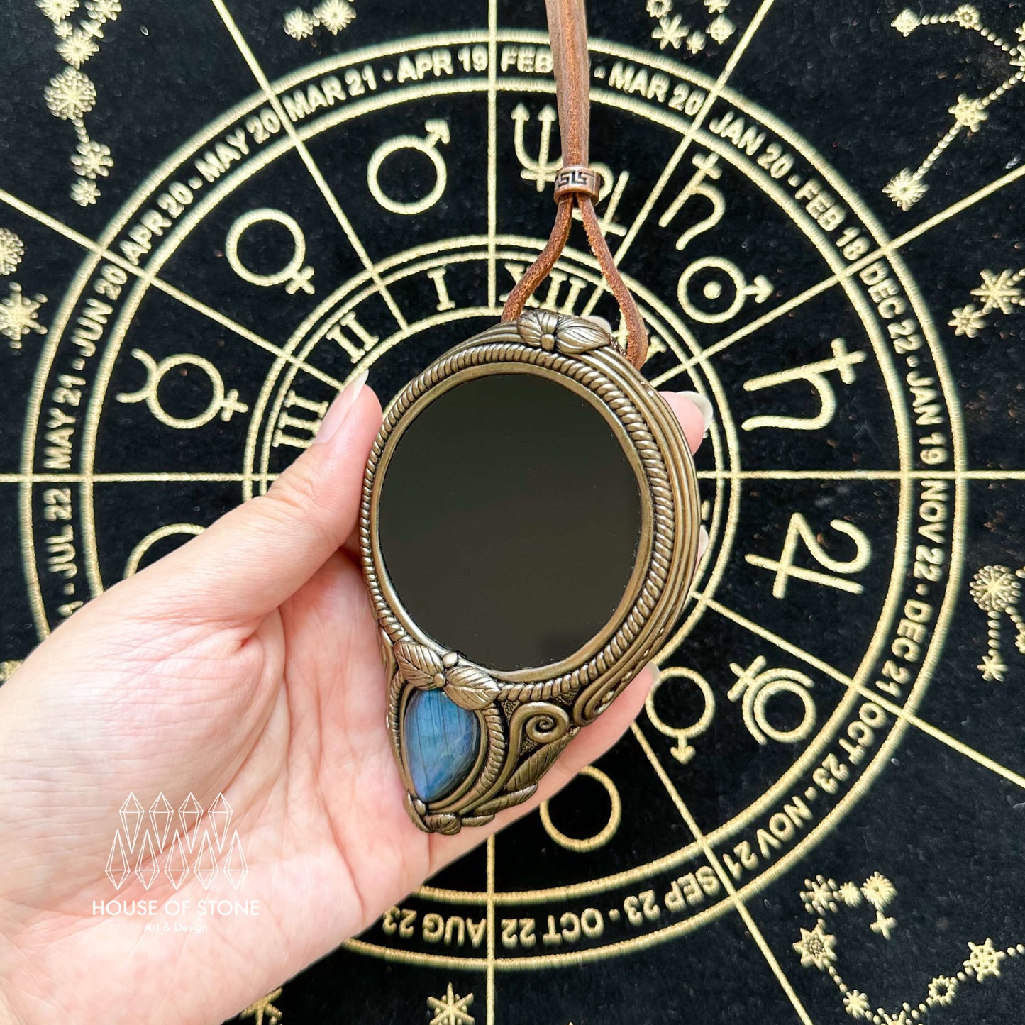 Natural Handmade Black Obsidian Pendant Necklace/Magic Obsidian Mirror Crystal Pendant/Scrying Mirror Labradorite Jewelry/Chakra/Altar Tool