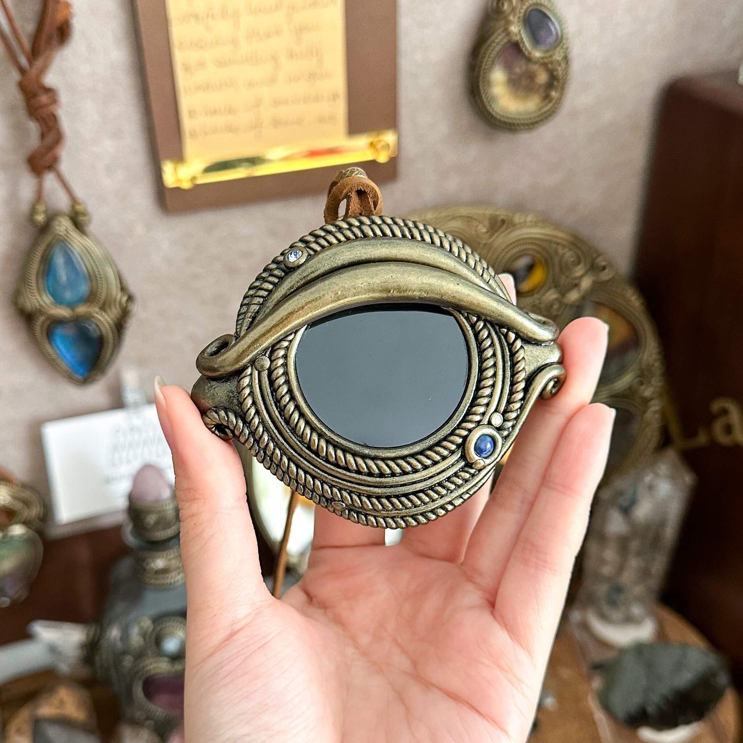 Handmade Natural Black Obsidian Pendant Necklace/Magic Obsidian Mirror Crystal Pendant/Scrying Mirror Protection Jewelry/Altar Tool