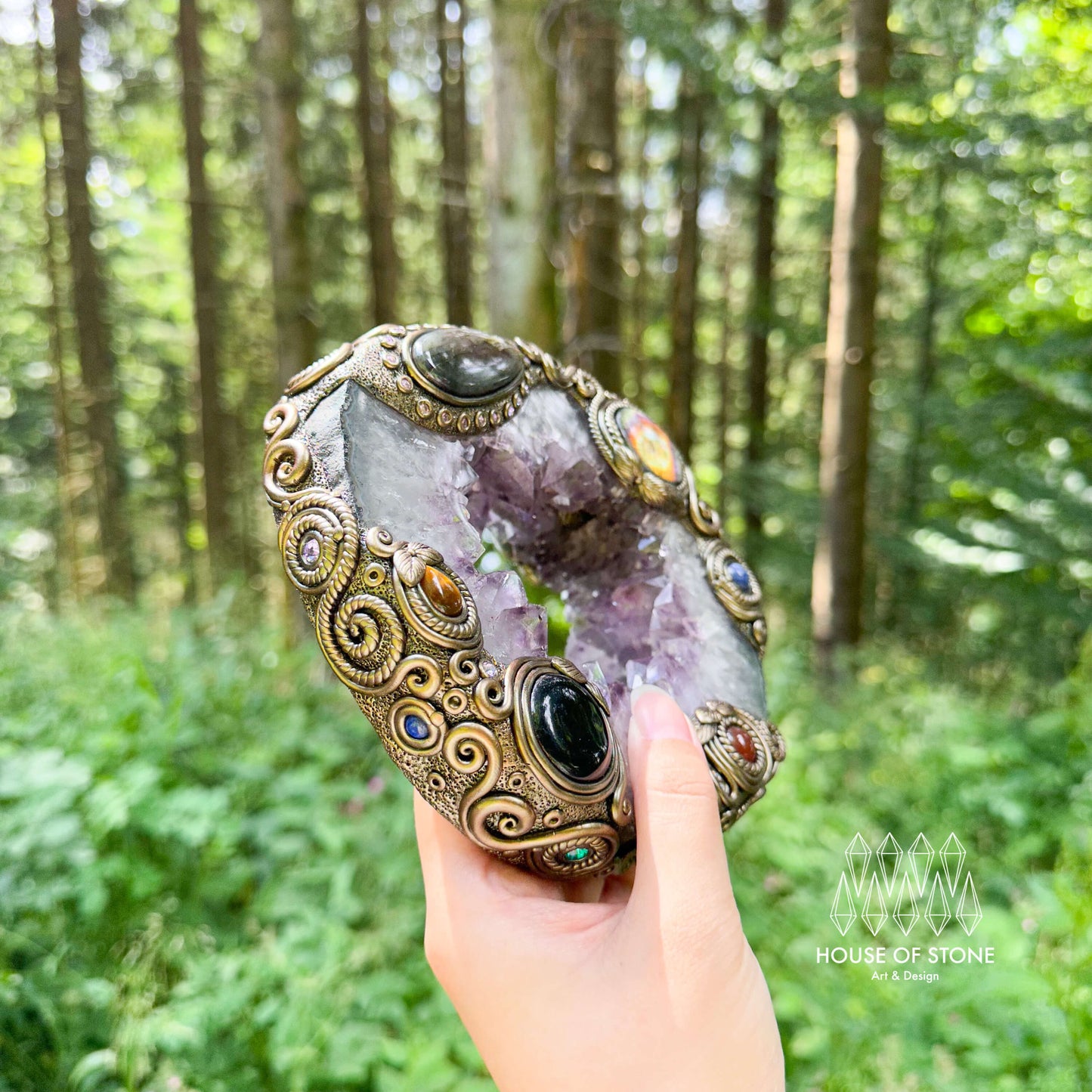Natural Amethyst Portal Slice Geode Mirror/Brazil Amethyst Geode Druzy Portal Mirror/Handmade Crystal Portal Slice Mirror/Altar Tools