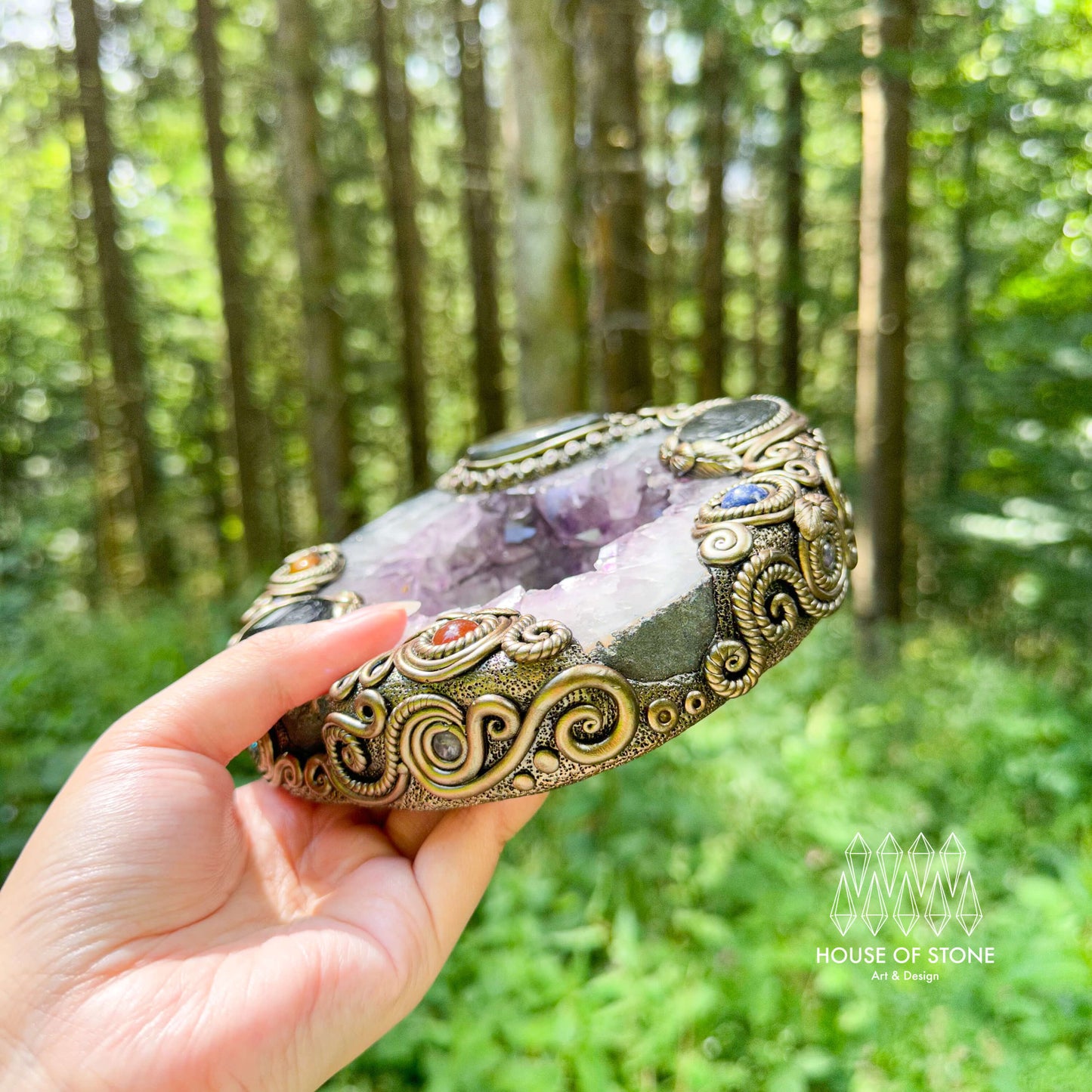 Natural Amethyst Portal Slice Geode Mirror/Brazil Amethyst Geode Druzy Portal Mirror/Handmade Crystal Portal Slice Mirror/Altar Tools