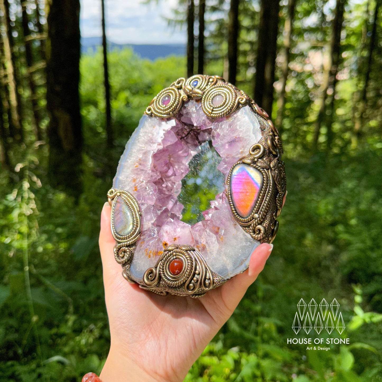 Natural Amethyst Portal Slice Geode Mirror/Brazil Amethyst Geode Druzy Portal Mirror/Handmade Crystal Portal Slice Mirror/Altar Tools