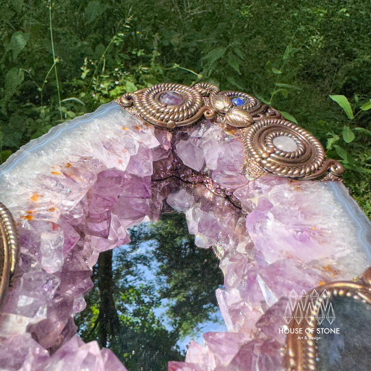 Natural Amethyst Portal Slice Geode Mirror/Brazil Amethyst Geode Druzy Portal Mirror/Handmade Crystal Portal Slice Mirror/Altar Tools