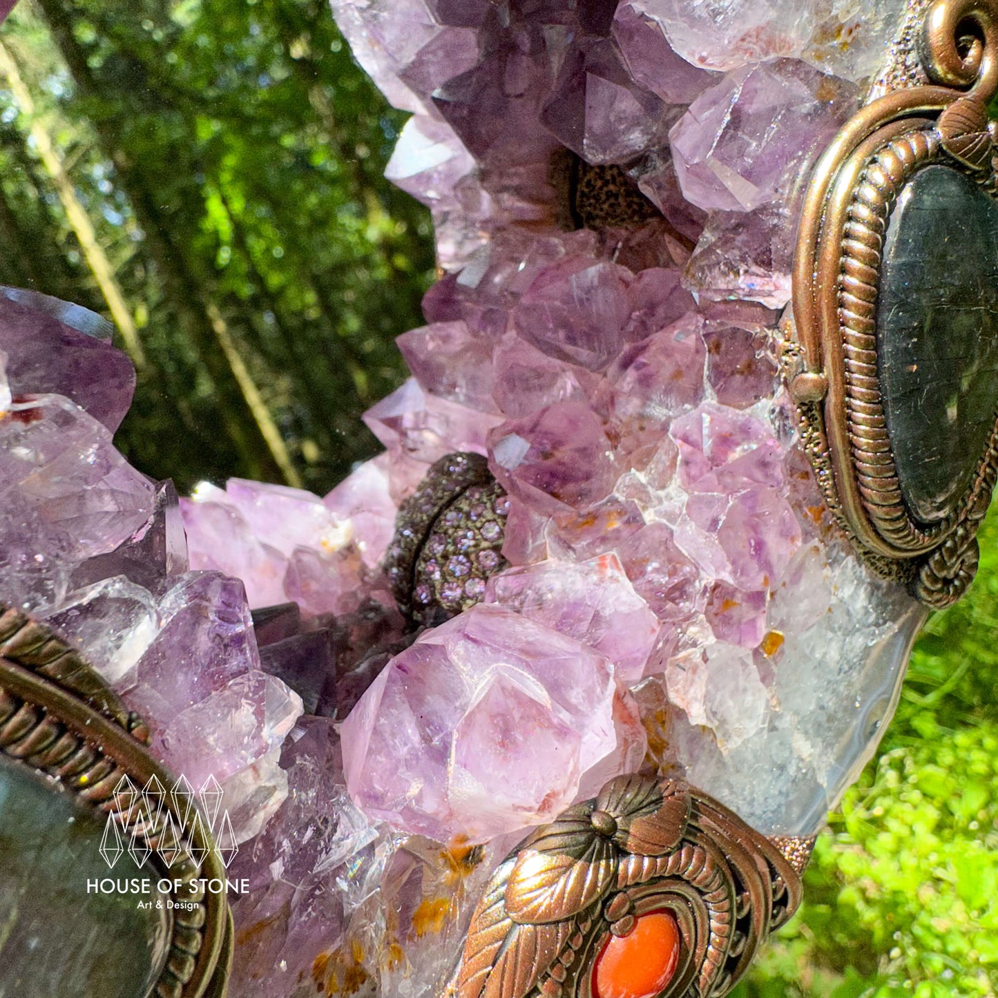 Natural Amethyst Portal Slice Geode Mirror/Brazil Amethyst Geode Druzy Portal Mirror/Handmade Crystal Portal Slice Mirror/Altar Tools
