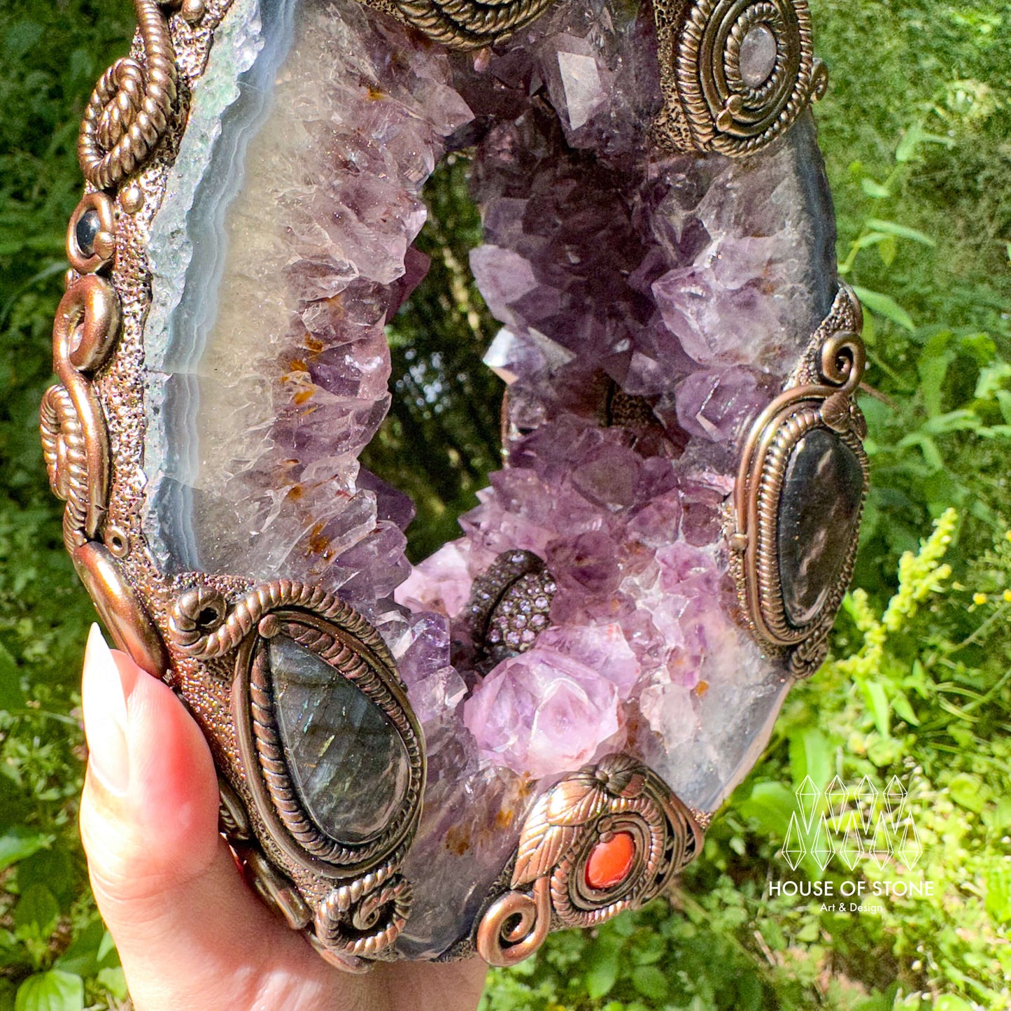 Natural Amethyst Portal Slice Geode Mirror/Brazil Amethyst Geode Druzy Portal Mirror/Handmade Crystal Portal Slice Mirror/Altar Tools