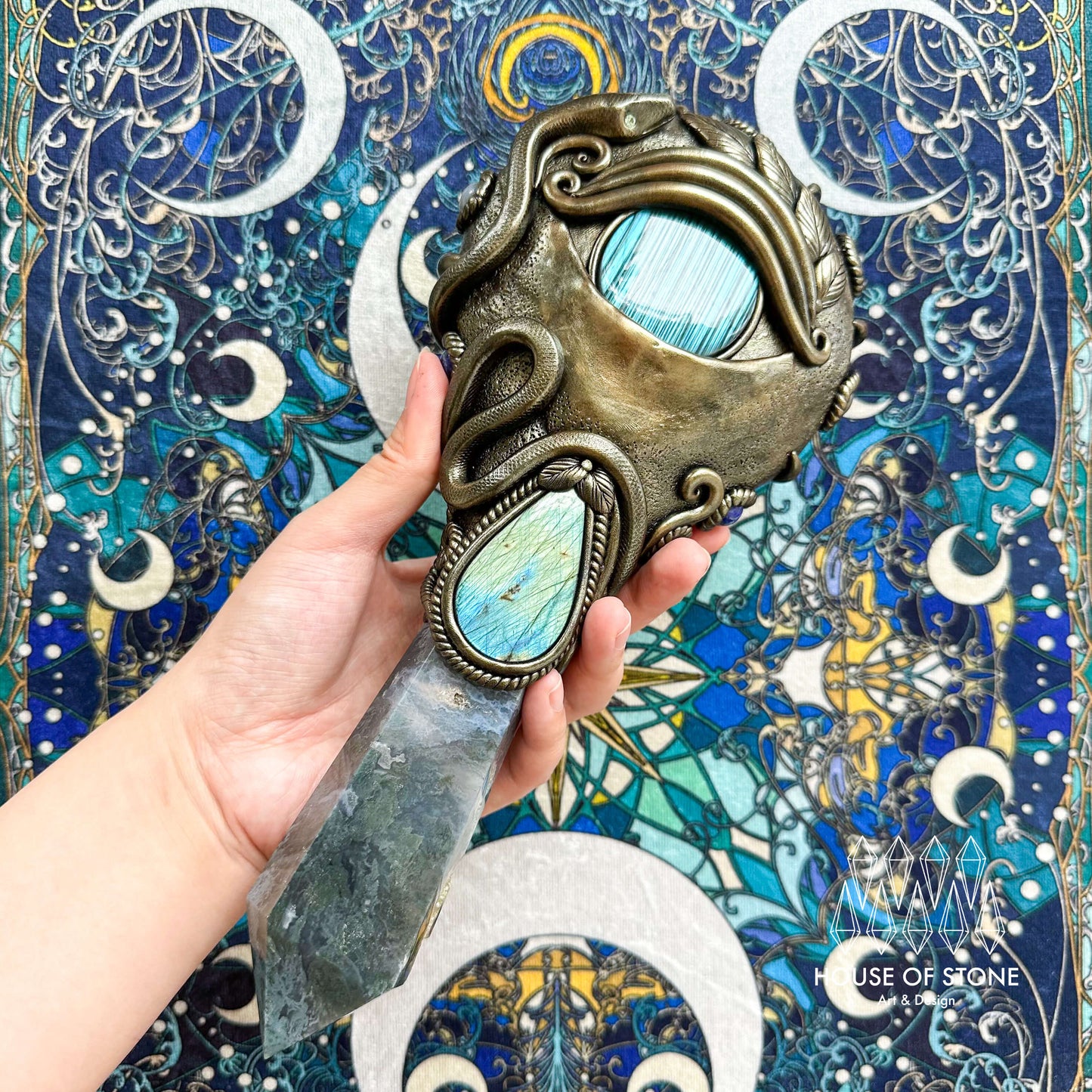 Handmade Natural Black Obsidian Mirror/Magic Obsidian Witch Wand/Crystal Quartz Wand/Scrying Mirror Wand/Root Chakra/Manifest Altar Tool
