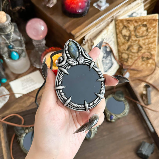Handmade Natural Black Obsidian Pendant Necklace/Magic Obsidian Mirror Crystal Pendant/Scrying Mirror Talisman Protection Jewelry/Altar Tool