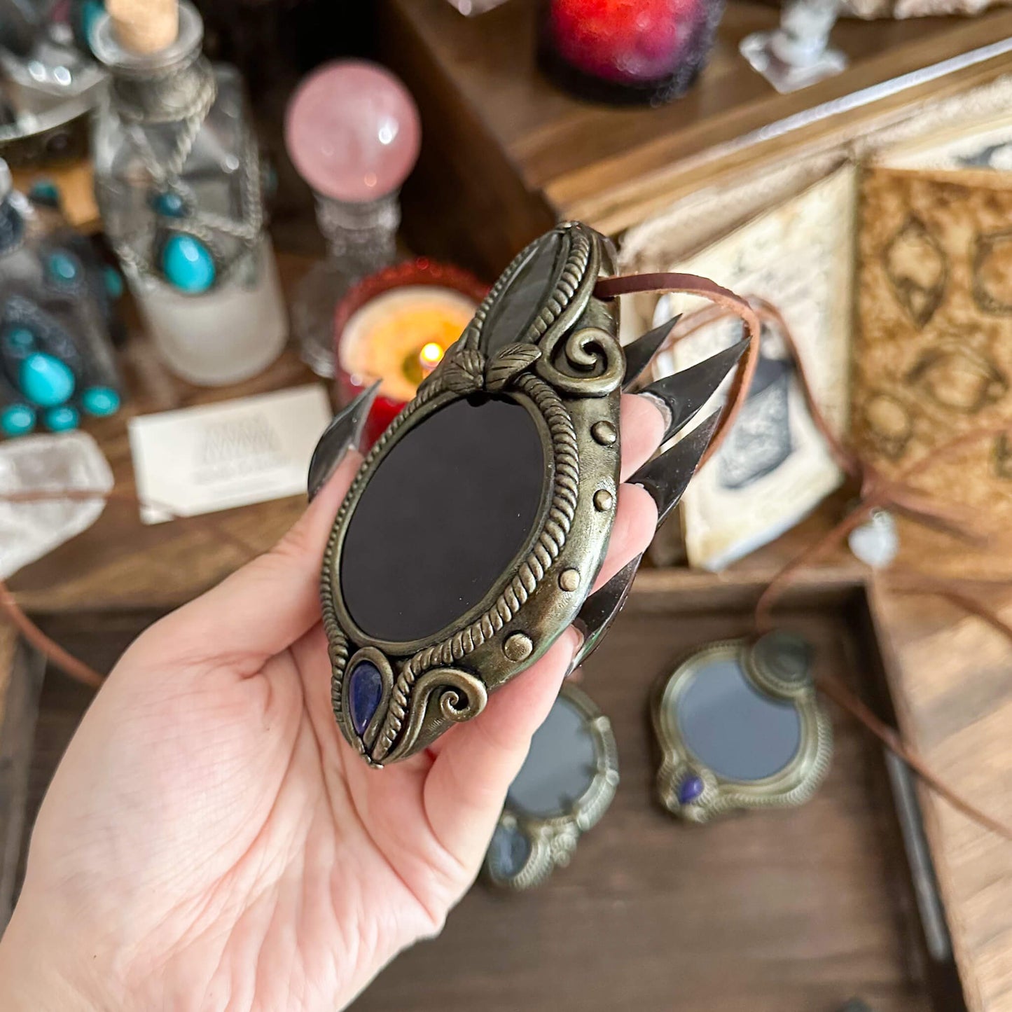 Handmade Natural Black Obsidian Pendant Necklace/Magic Obsidian Mirror Crystal Pendant/Scrying Mirror Talisman Protection Jewelry/Altar Tool