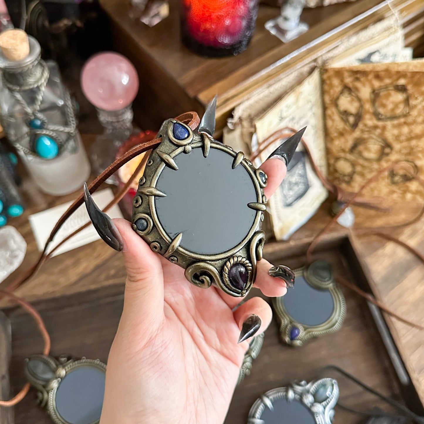 Handmade Natural Black Obsidian Pendant Necklace/Magic Obsidian Mirror Crystal Pendant/Scrying Mirror Talisman Protection Jewelry/Altar Tool