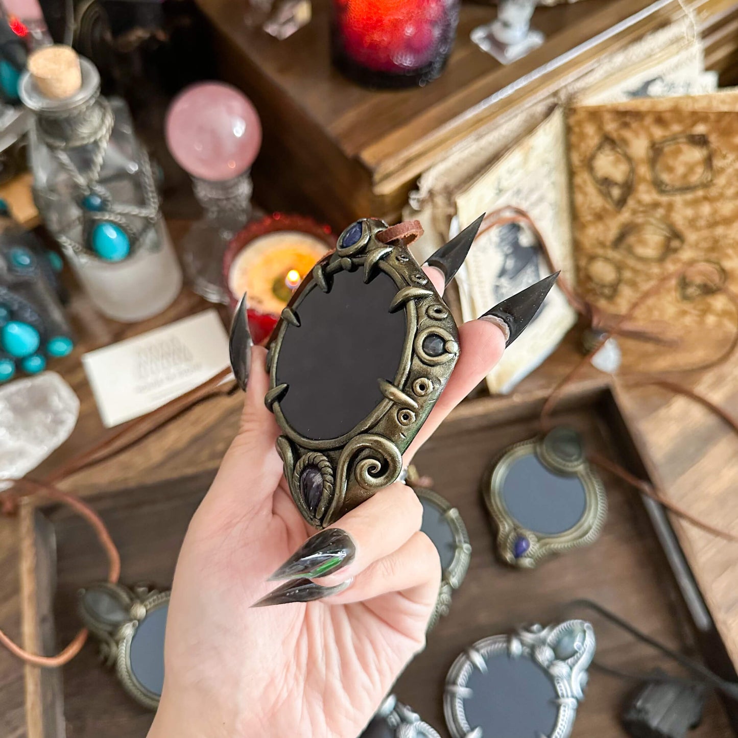 Handmade Natural Black Obsidian Pendant Necklace/Magic Obsidian Mirror Crystal Pendant/Scrying Mirror Talisman Protection Jewelry/Altar Tool