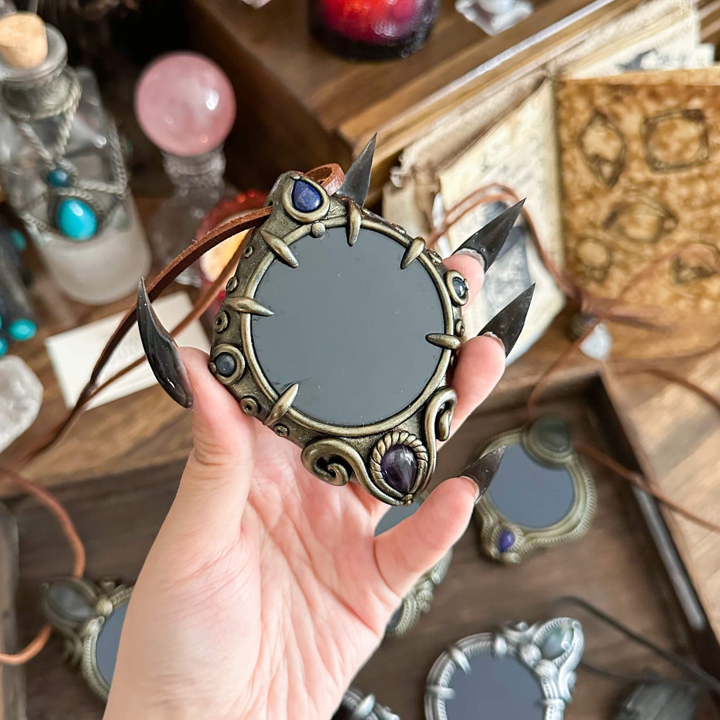 Handmade Natural Black Obsidian Pendant Necklace/Magic Obsidian Mirror Crystal Pendant/Scrying Mirror Talisman Protection Jewelry/Altar Tool