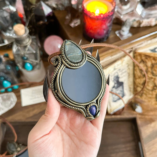 Handmade Natural Black Obsidian Pendant Necklace/Magic Obsidian Mirror Crystal Pendant/Scrying Mirror Talisman Protection Jewelry/Altar Tool