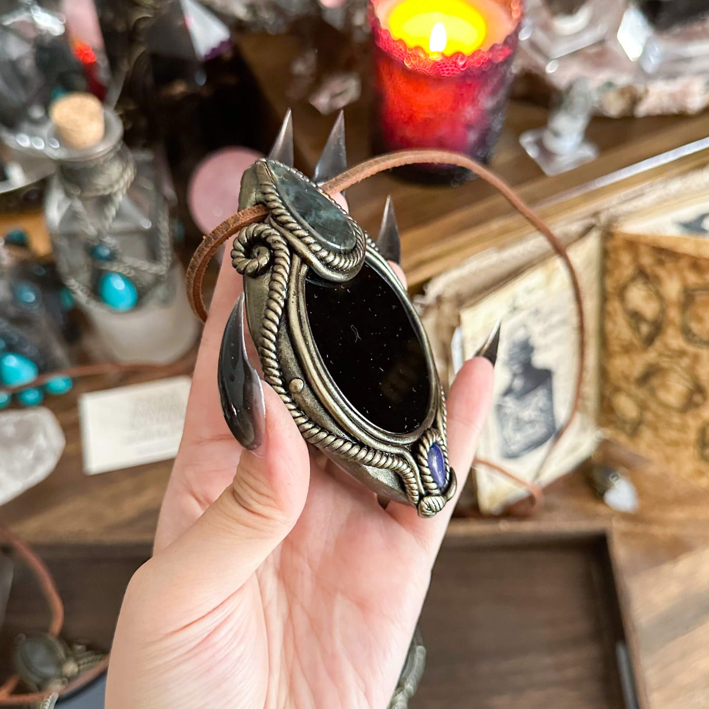Handmade Natural Black Obsidian Pendant Necklace/Magic Obsidian Mirror Crystal Pendant/Scrying Mirror Talisman Protection Jewelry/Altar Tool