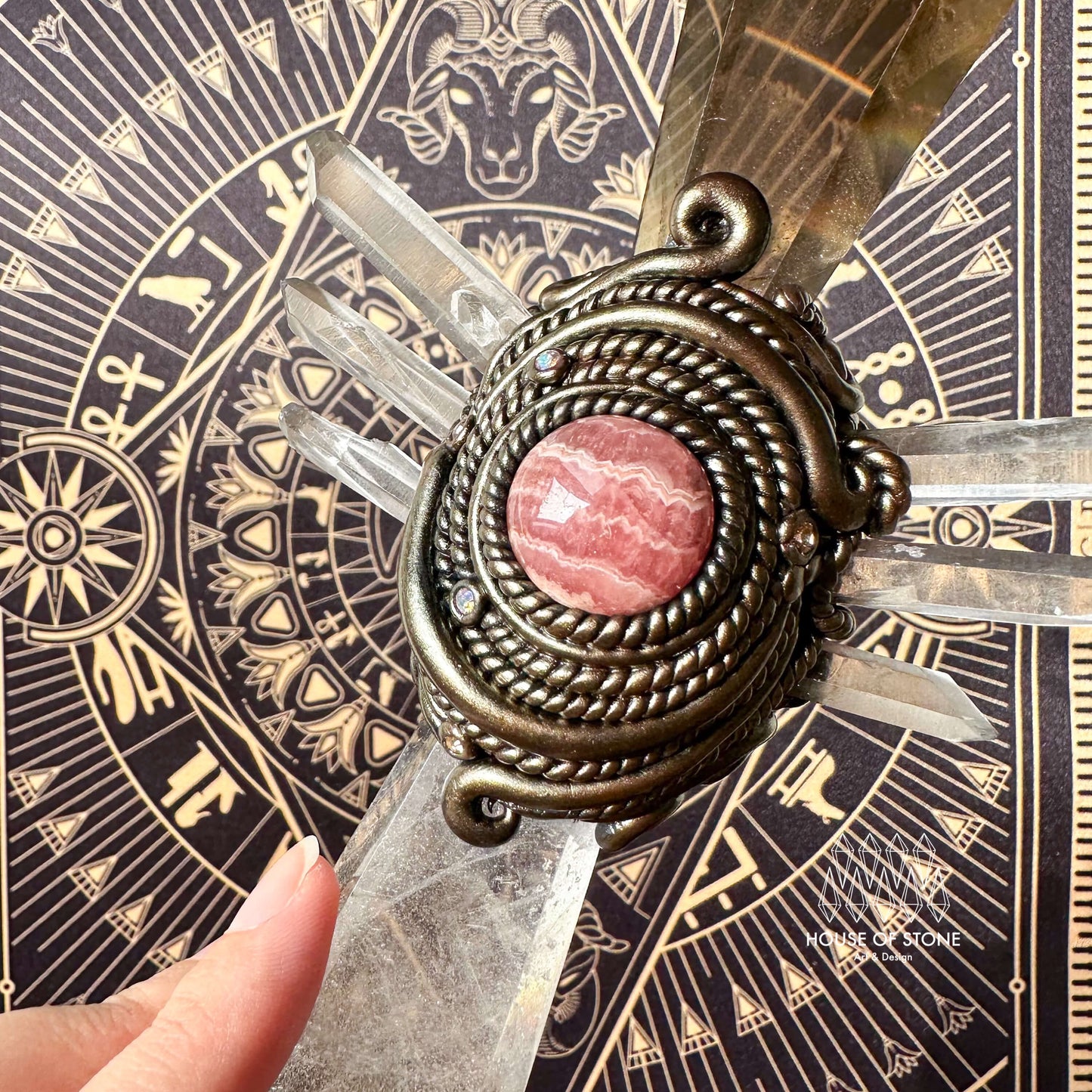 Natural Handmade Crystal Quartz Wand/Magic Crystal Wand/Clear Quartz Smoky Quartz Garden Quartz Rhodochrosite/Chakra Healing/Altar Tool